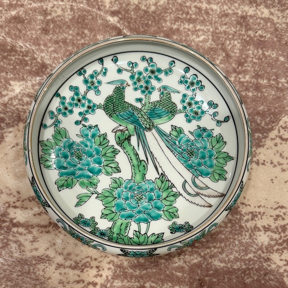 1960 Gold Imari Hand Painted Chinoiserie Peacock Bowl
